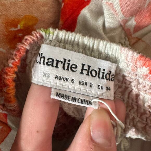 charlie holiday | floral off shoulder puff sleeve women's mini dress sz XS - Picture 7 of 9